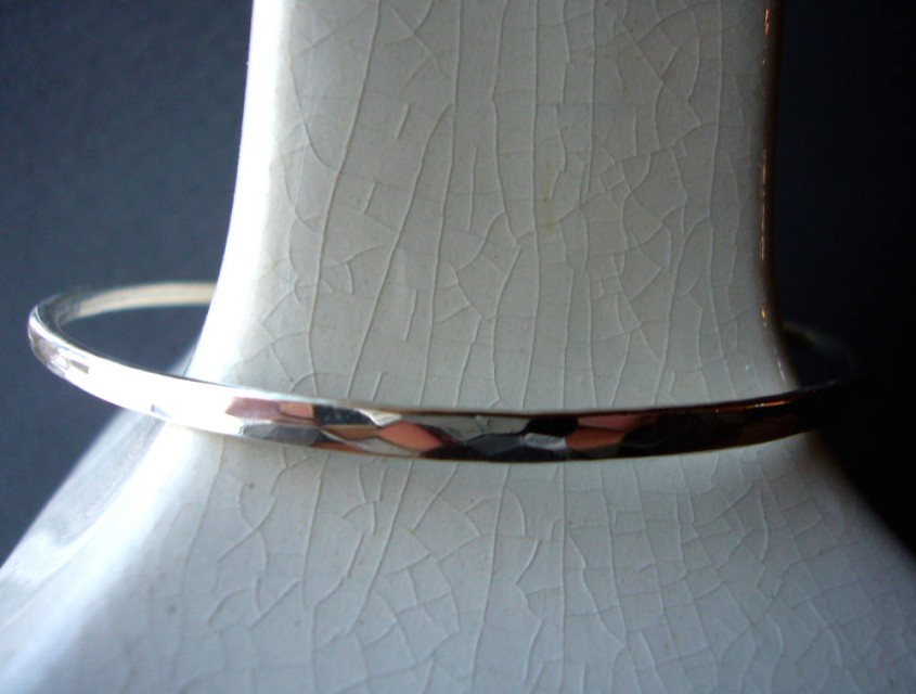 Hammered Silver Cuff Bracelet - polished or sanded finish