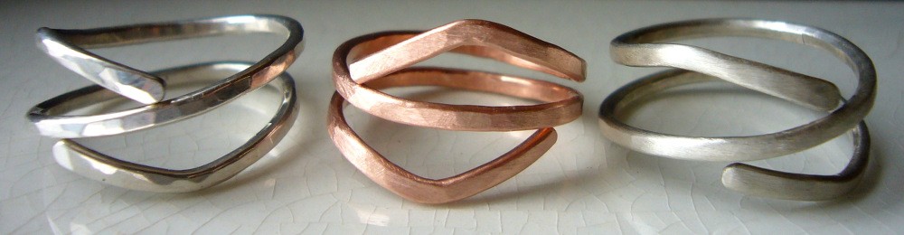 Shaped Double Wrap Rings-silver and copper